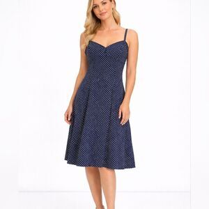 New York & Company Navy Blue Polka Dot Sleeveless Sundress Size 8